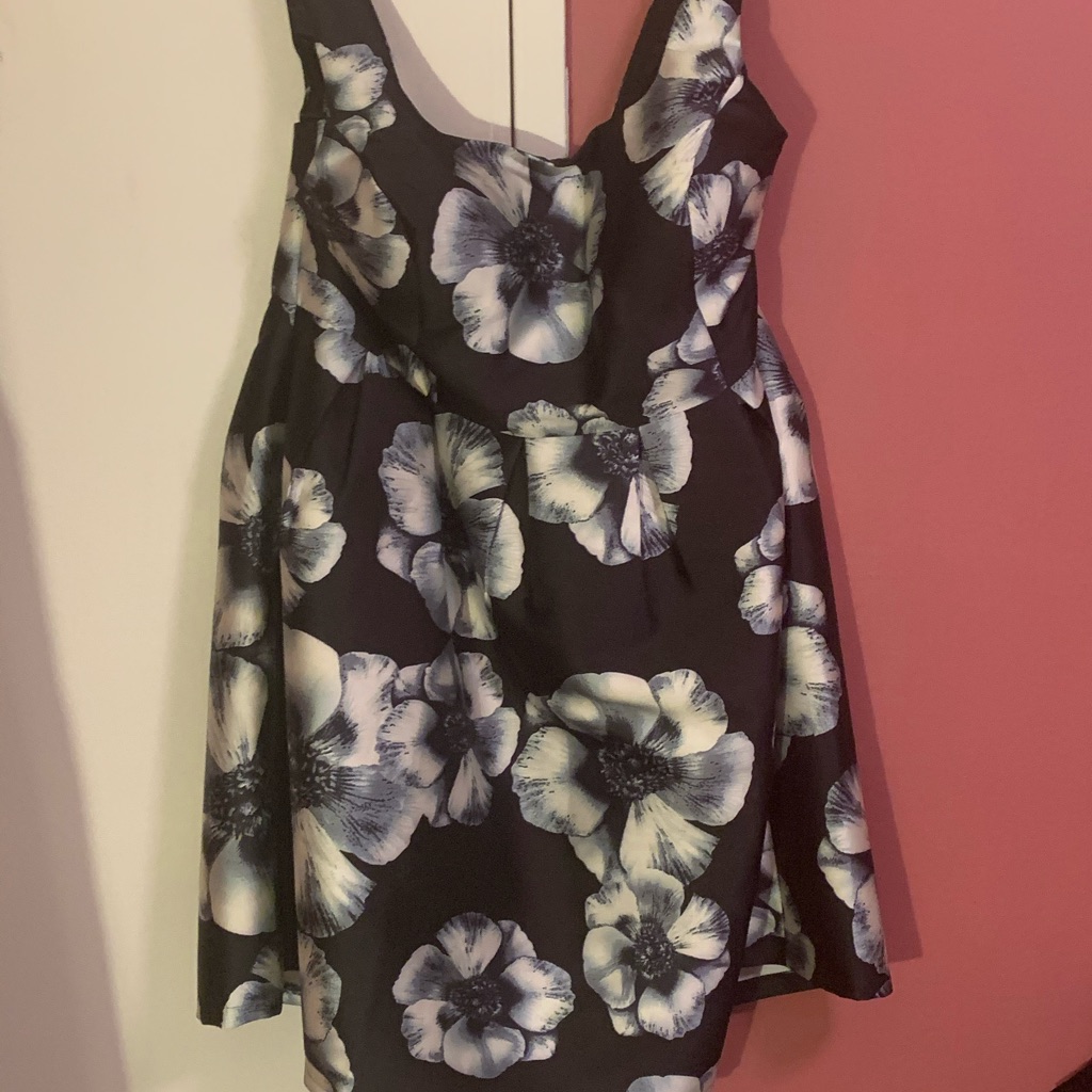 Geode Black Floral A-Line Dress With White Bloom Print